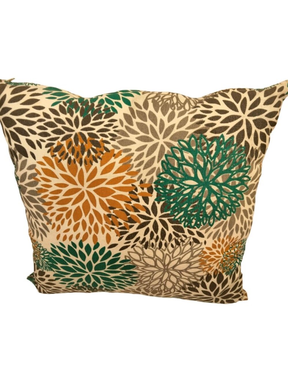 Modern Floral Throw Pillow Toss Cushion Chrysanthemum Green Gray Brown Square - Picture 2 of 4